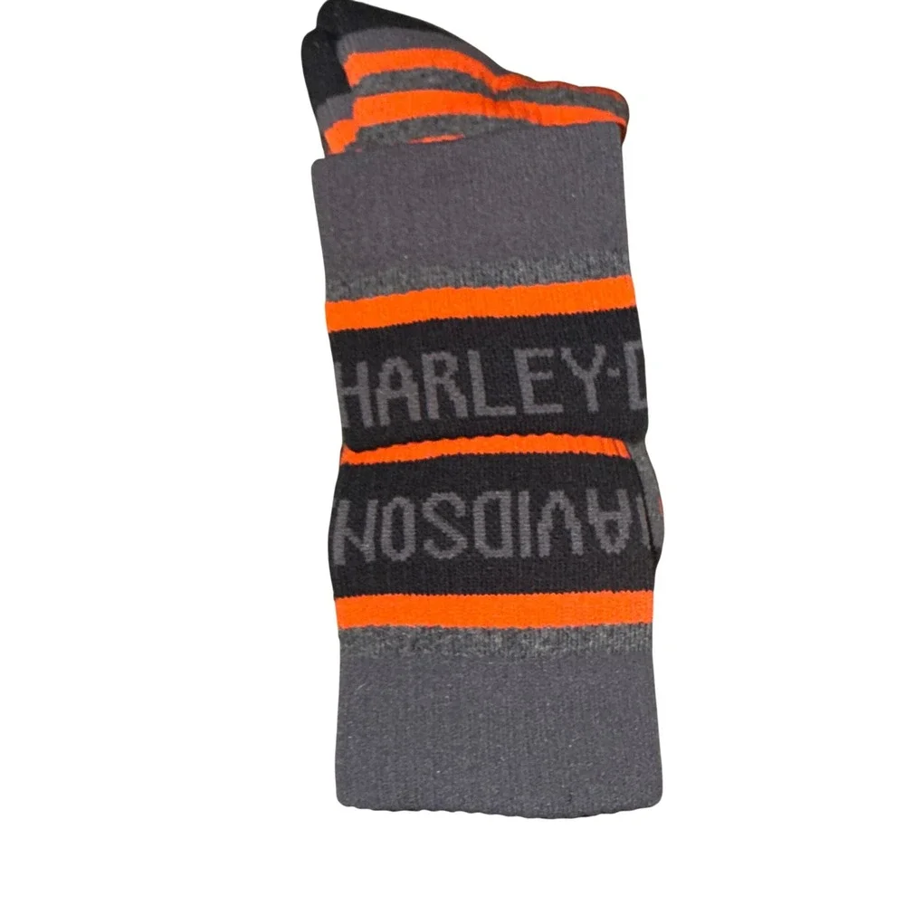 Harley Davidson Socks Large Grey Orange Striped All Weather 2 Pair Pack